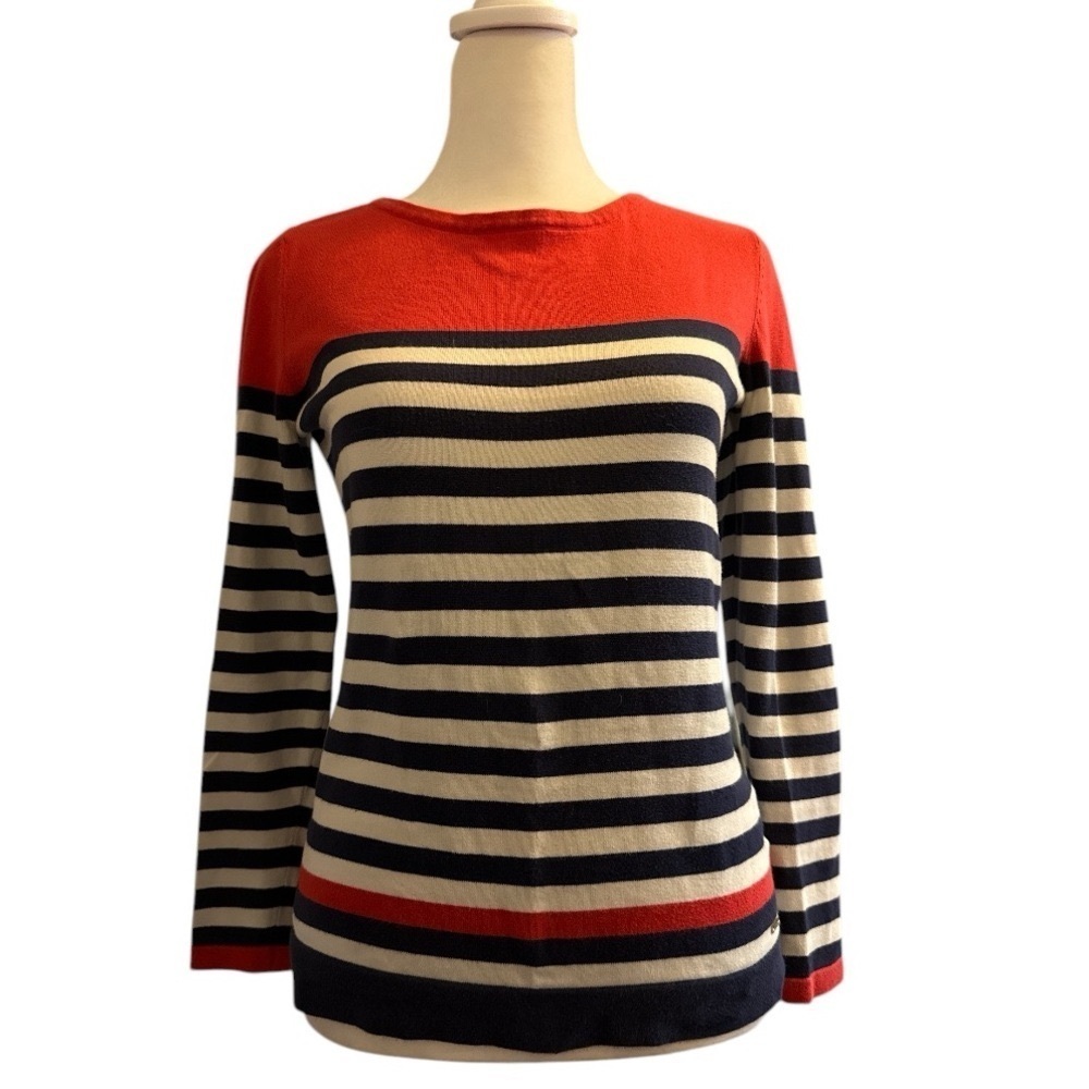 Tommy Hilfiger Stripe Red & Navy Women's  Nautical  Sweater 100% Pima Cotton XS
